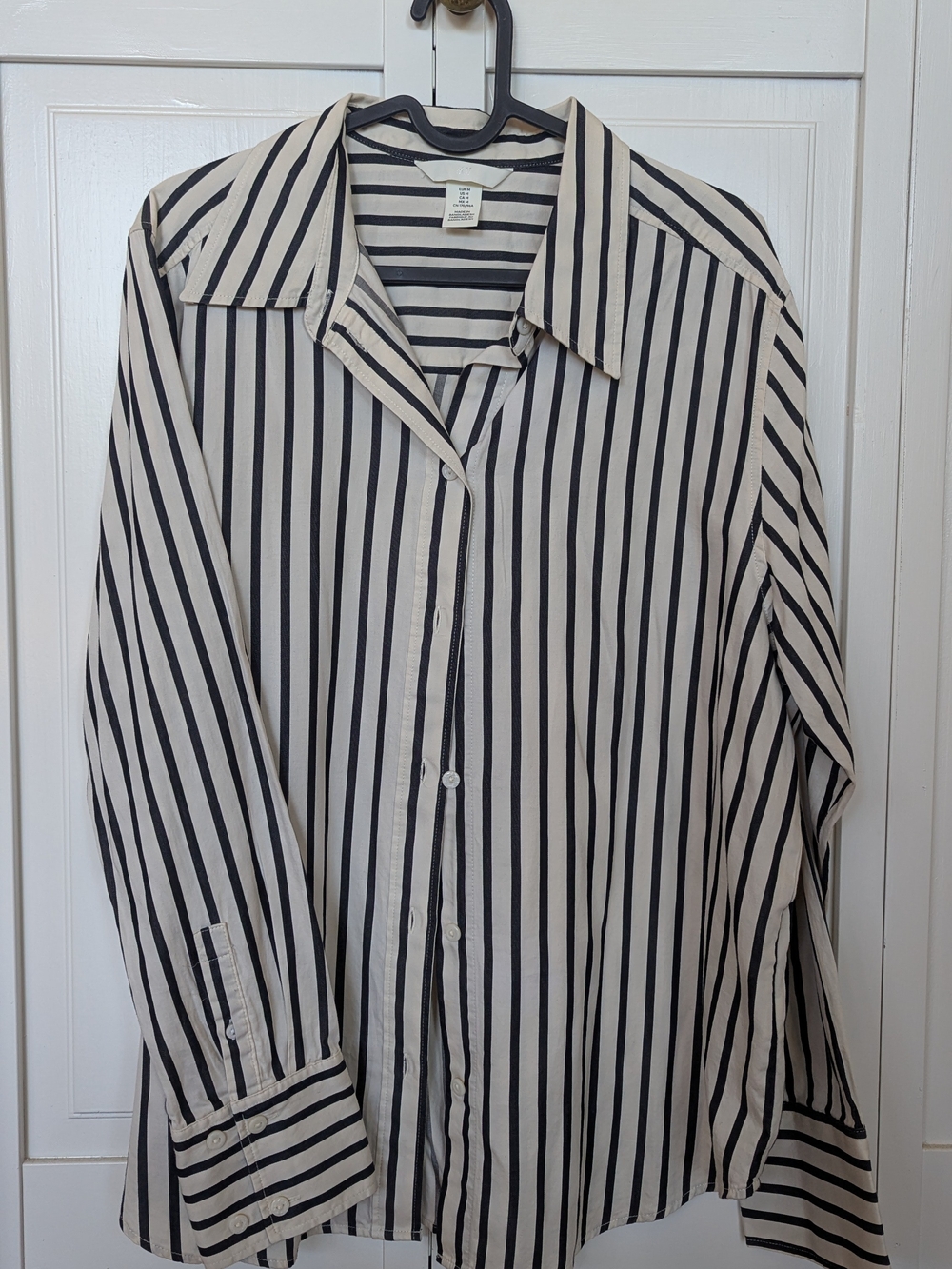 H&M Black and Cream Vertical Stripe Button-Up Shirt